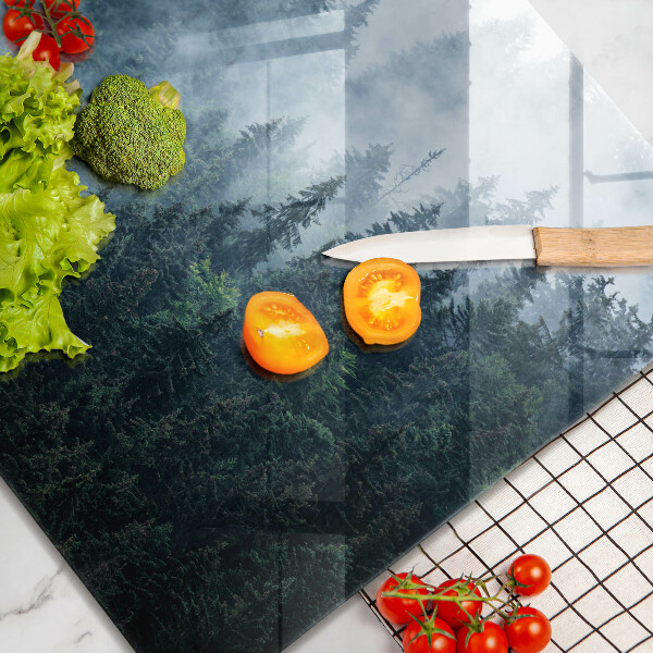 Sklenená doska na krájanie Lesné stromy a hmla