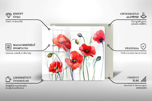 Sklenená doska na krájanie Červené kvety maku