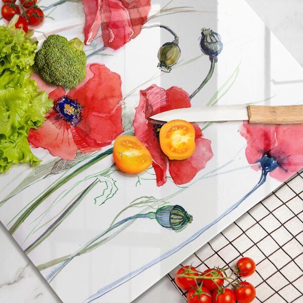 Sklenená doska na krájanie Červené kvety maku