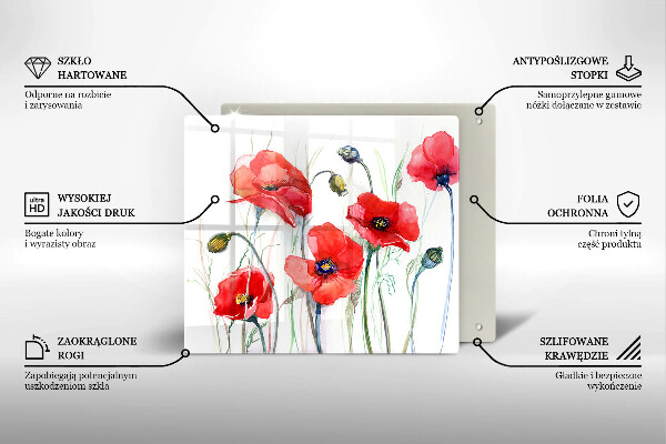 Sklenená doska na krájanie Červené kvety maku