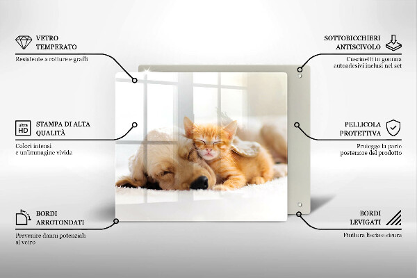 Sklenená doska na krájanie Zvieratá pes a mačka