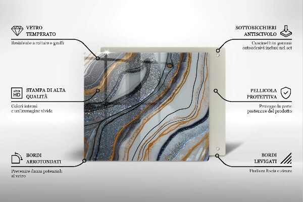 Sklenená doska na krájanie skala so zlatom