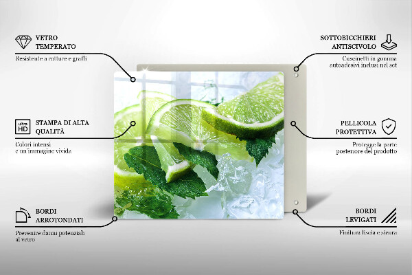 Sklenená doska na krájanie Limetková mäta a ľad