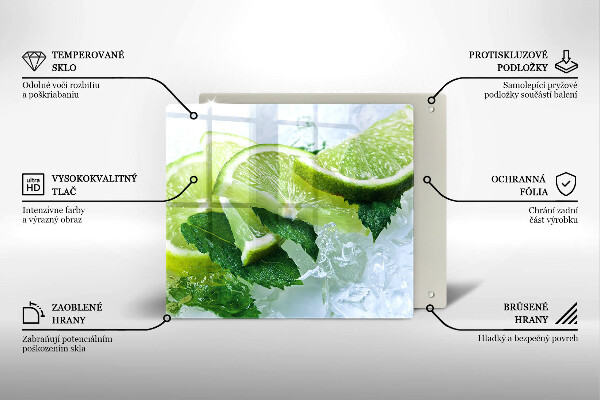 Sklenená doska na krájanie Limetková mäta a ľad