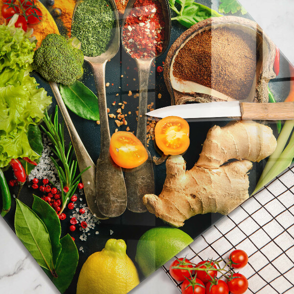 Sklenená doska na krájanie Lyžičky kuchynského korenia