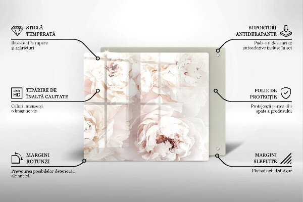 Sklenená doska na krájanie Pastelové pivonky