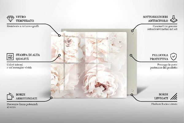 Sklenená doska na krájanie Pastelové pivonky