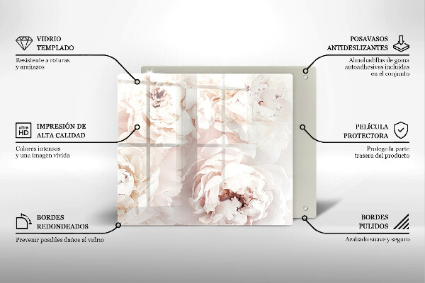 Sklenená doska na krájanie Pastelové pivonky