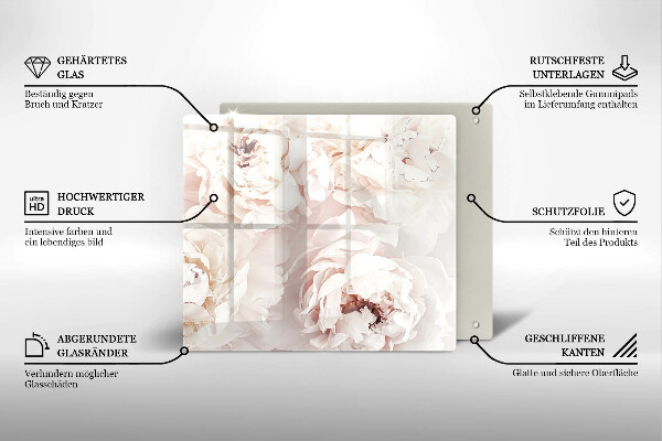 Sklenená doska na krájanie Pastelové pivonky