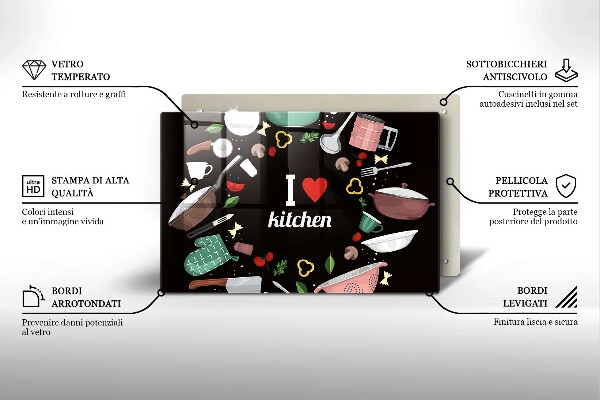 Kuchynská doska zo skla Ilustrácia Milujem kuchyňu