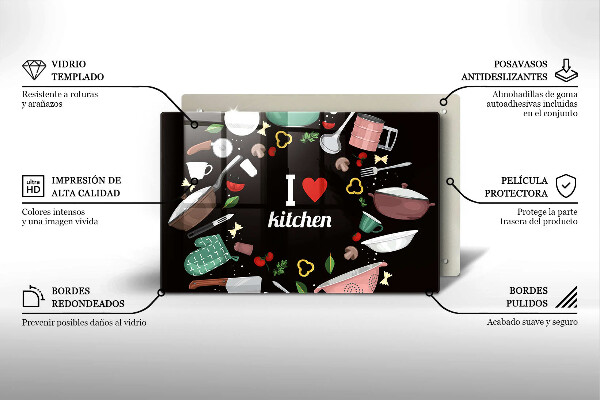 Kuchynská doska zo skla Ilustrácia Milujem kuchyňu