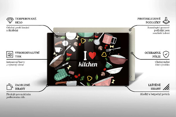 Kuchynská doska zo skla Ilustrácia Milujem kuchyňu