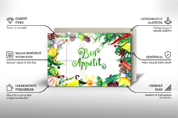 Kuchynská doska zo skla Nápis Bon Appetit