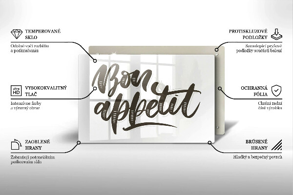 Kuchynská doska zo skla Nápis Bon Appetit