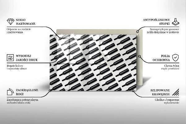 Kuchynská doska zo skla Čierne fľaše na víno