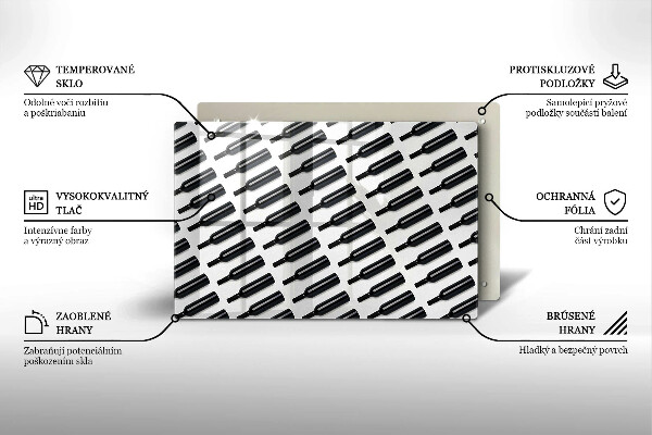 Kuchynská doska zo skla Čierne fľaše na víno