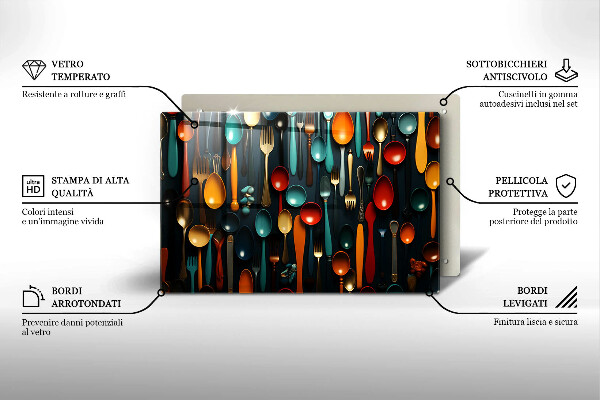 Kuchynská doska zo skla Farebné lyžice a vidličky