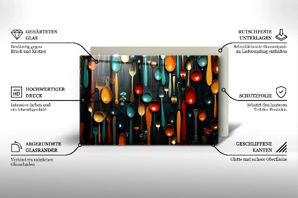 Kuchynská doska zo skla Farebné lyžice a vidličky