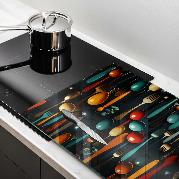 Kuchynská doska zo skla Farebné lyžice a vidličky