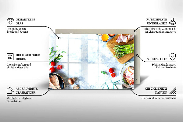 Kuchynská doska zo skla Ingrediencie v kuchyni