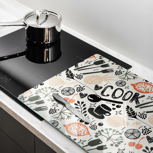 Kuchynská doska zo skla Kreslený kuchynský motív