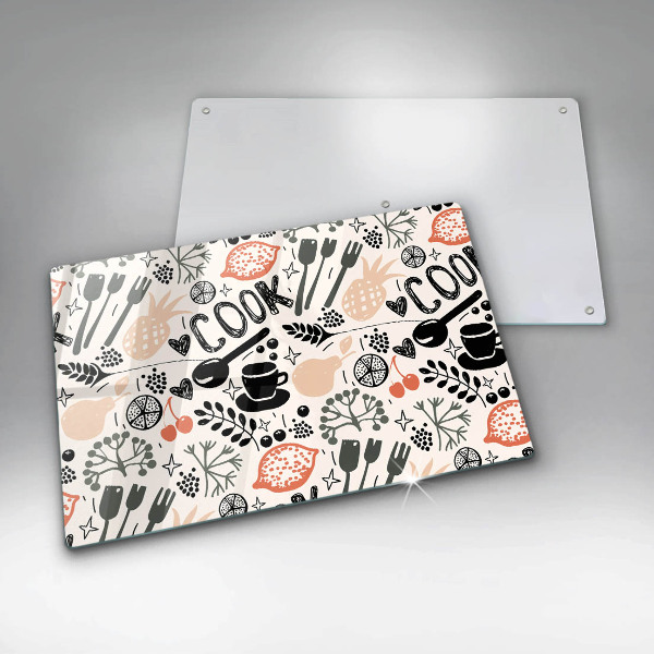 Kuchynská doska zo skla Kreslený kuchynský motív