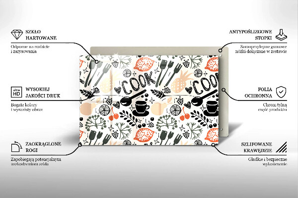 Kuchynská doska zo skla Kreslený kuchynský motív