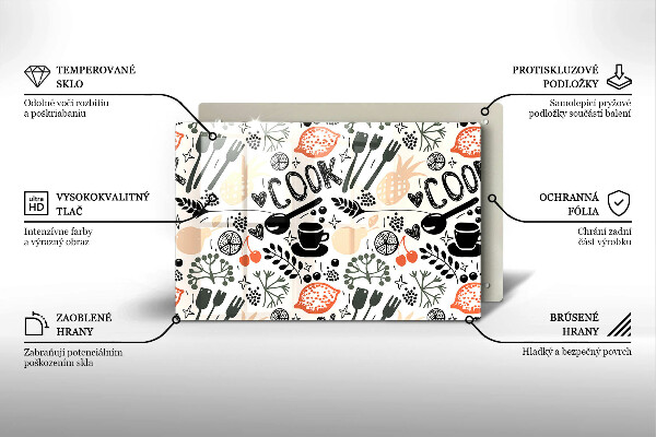 Kuchynská doska zo skla Kreslený kuchynský motív