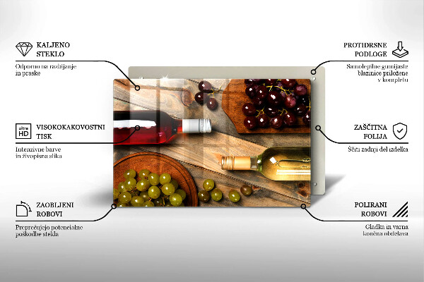 Kuchynská doska zo skla Fľaše na víno a hrozno