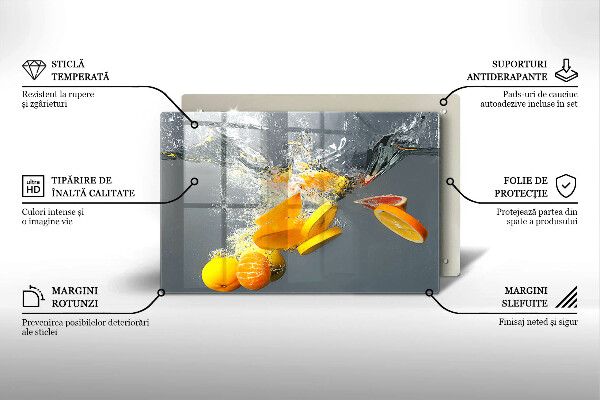 Kuchynská doska zo skla Citróny vo vode