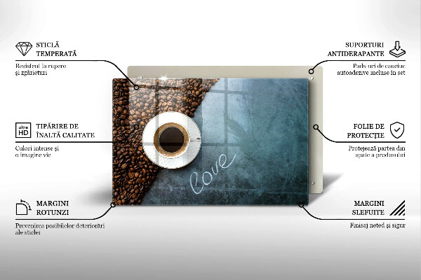 Kuchynská doska zo skla Kávové zrná a šálka