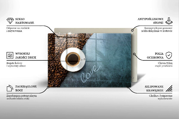 Kuchynská doska zo skla Kávové zrná a šálka