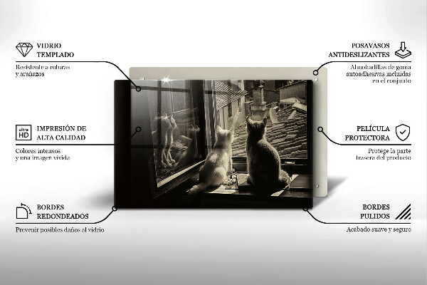 Kuchynská doska zo skla Mesto mačky a okno