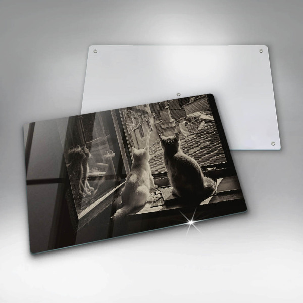 Kuchynská doska zo skla Mesto mačky a okno