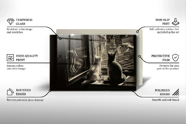 Kuchynská doska zo skla Mesto mačky a okno