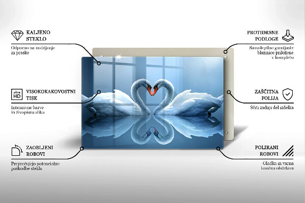 Kuchynská doska zo skla Dve labutie srdcia