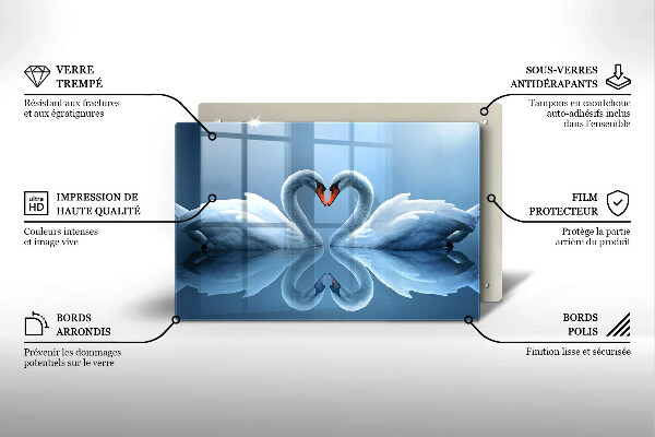 Kuchynská doska zo skla Dve labutie srdcia