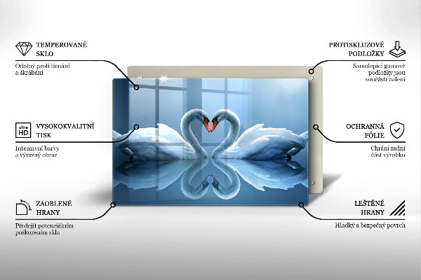 Kuchynská doska zo skla Dve labutie srdcia