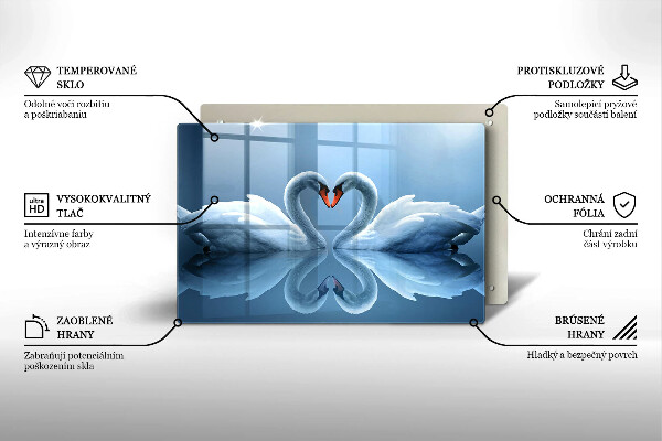 Kuchynská doska zo skla Dve labutie srdcia