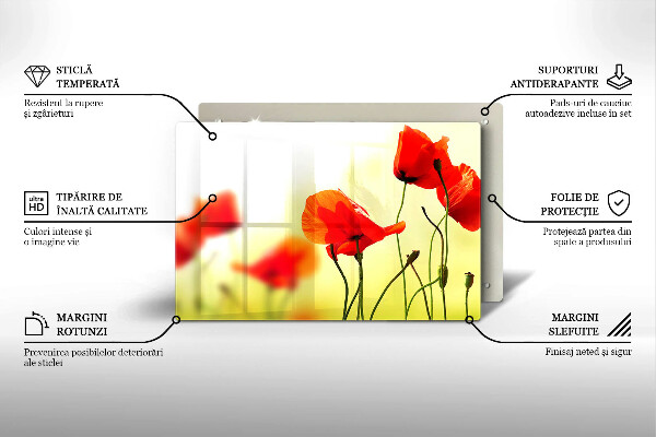 Kuchynská doska zo skla Červené kvety maku