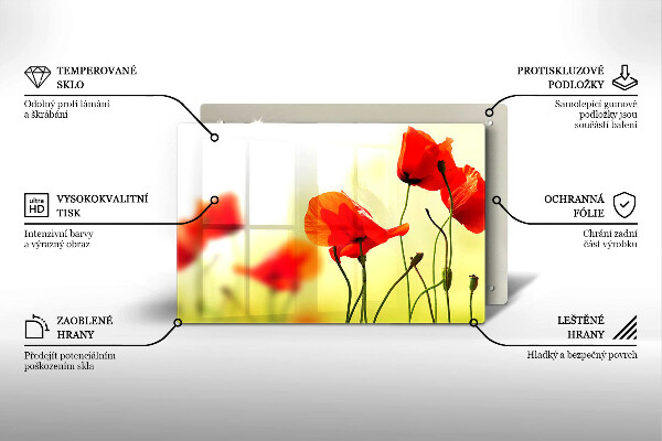 Kuchynská doska zo skla Červené kvety maku