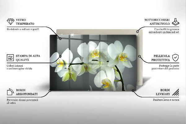 Kuchynská doska zo skla Biele kvety orchideí