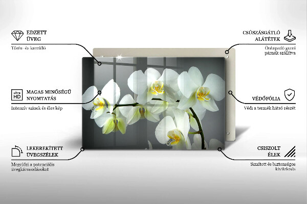 Kuchynská doska zo skla Biele kvety orchideí