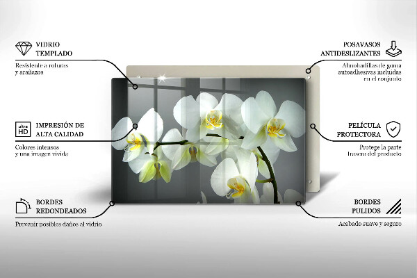 Kuchynská doska zo skla Biele kvety orchideí