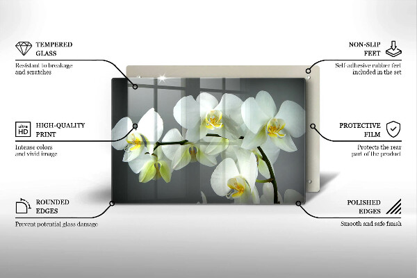 Kuchynská doska zo skla Biele kvety orchideí