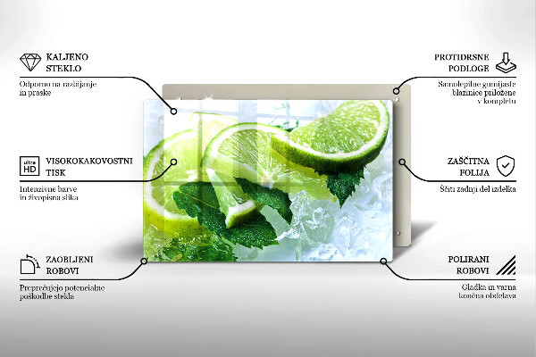 Kuchynská doska zo skla Limetková mäta a ľad