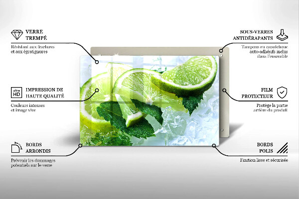 Kuchynská doska zo skla Limetková mäta a ľad