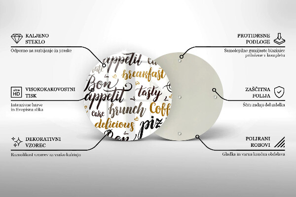 Kuchynská doska veľká zo skla Bon Appetit titulky