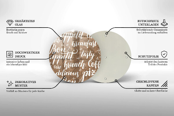 Kuchynská doska veľká zo skla Bon Appetit titulky