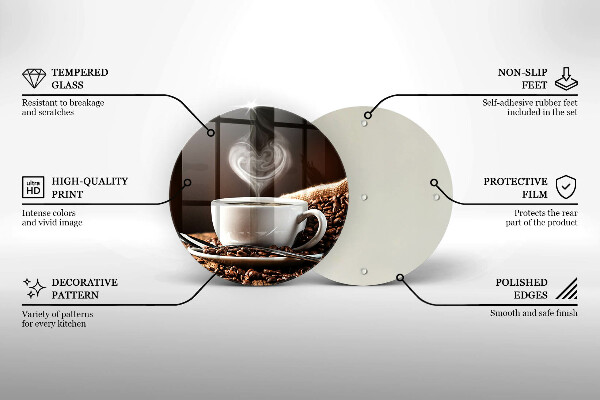 Kuchynská doska veľká zo skla Káva a šálka